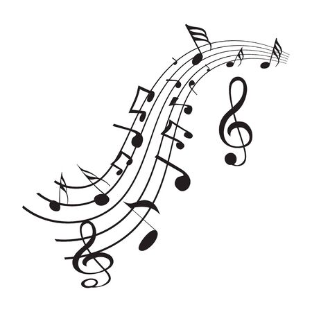 Music notes waving, music background, vector illustration iconのイラスト素材