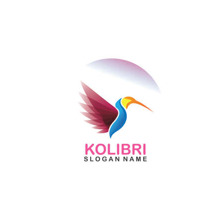 Abstract colorful colibri bird logo line outline creative vector icon illustrationのイラスト素材