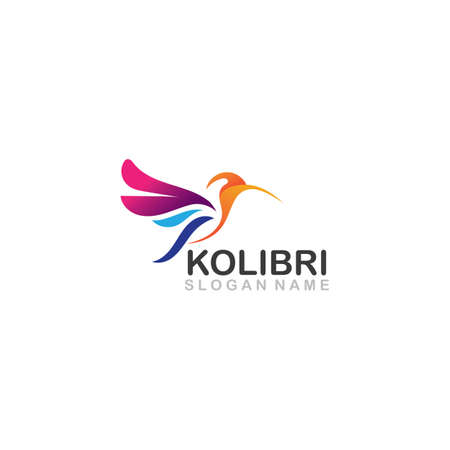 Abstract colorful colibri bird logo line outline creative vector icon illustrationのイラスト素材