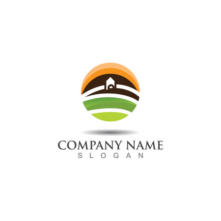 Farming green nature logo design template, Agriculture iconのイラスト素材