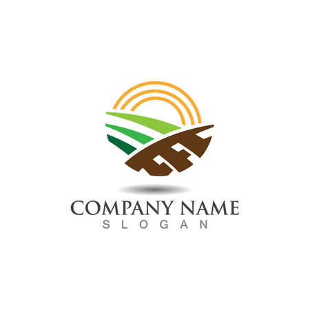 Farming ecology green nature logo design template, Agriculture iconのイラスト素材
