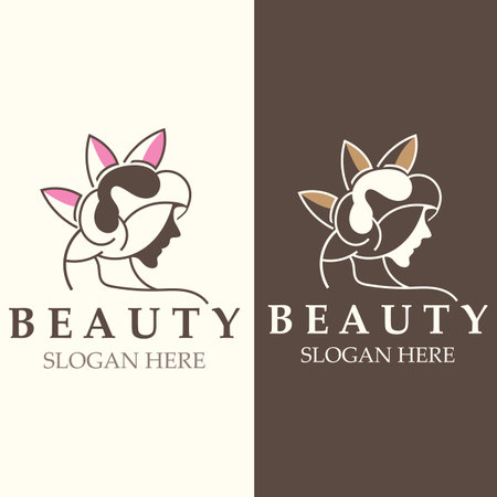 Woman Beauty care logo. Nature face saloon and spa design flat vectorのイラスト素材
