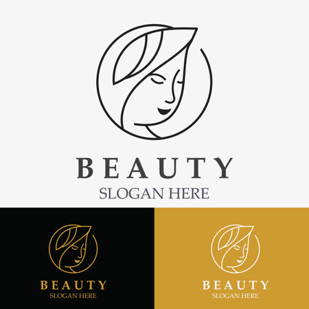 Woman Beauty care logo. Nature face saloon and spa design flat vectorのイラスト素材