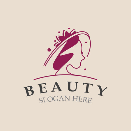 Woman Beauty care logo. Nature face saloon and spa design flat vectorのイラスト素材