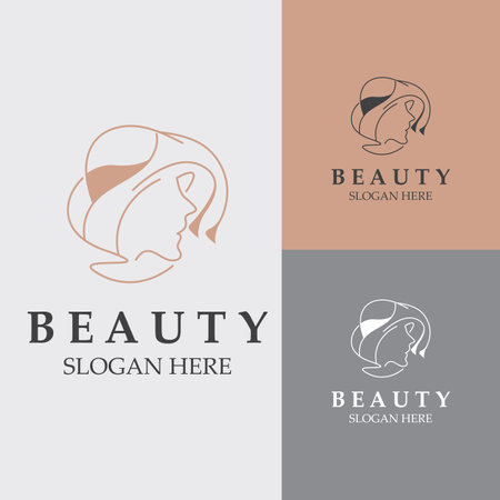 Woman Beauty care logo. Nature face saloon and spa design flat vectorのイラスト素材