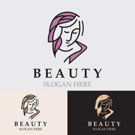 Woman Beauty care logo. Nature face saloon and spa design flat vectorのイラスト素材