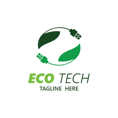 Eco technology business vector design modern. Nature technology logo with leaf and circuit tech minimalist vector illustrationのイラスト素材