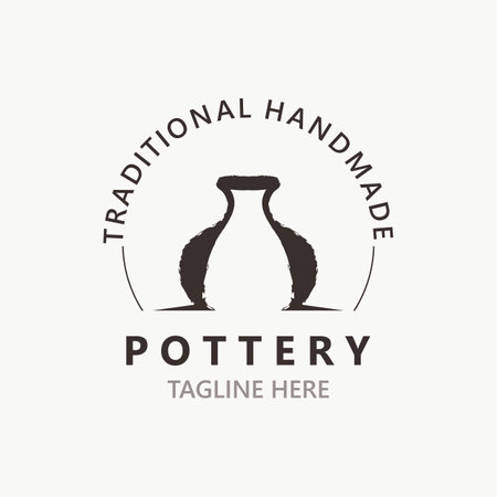 Pottery logo design handmade, creative traditional mug craft concept inspiration nature workshopのイラスト素材