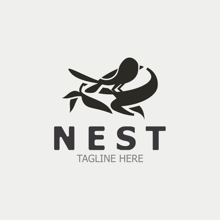 Bird nest logo natural root and leaf habitat bird house isolated template vectorのイラスト素材
