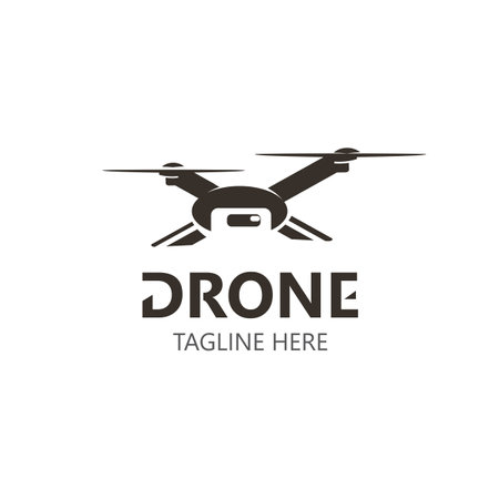 Drone aerial with camera vector template icon. logo photography drone vector. quadcopter flat style illustrationのイラスト素材