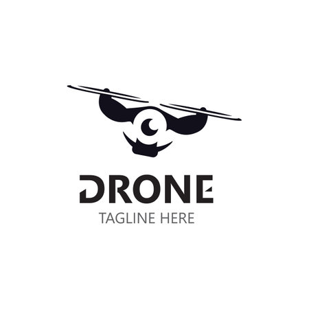 Drone aerial with camera vector template icon. logo photography drone vector. quadcopter flat style illustrationのイラスト素材