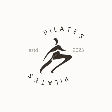 Abstract pilates Logo, Yoga identity body balance vector monoline Design Template. wellness lifestyleのイラスト素材