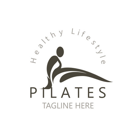 Abstract pilates Logo, Yoga identity body balance vector monoline Design Template. wellness lifestyleのイラスト素材