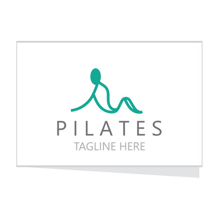 Abstract pilates Logo, Yoga identity body balance vector monoline Design Template. wellness lifestyleのイラスト素材