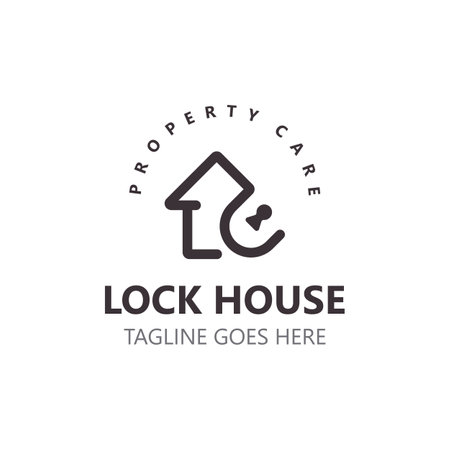 Lock House secure logo design, smart key home property, business vector  templateのイラスト素材