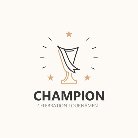 Modern trophy line art logo winner and championship cup design, minimalist simple elementのイラスト素材