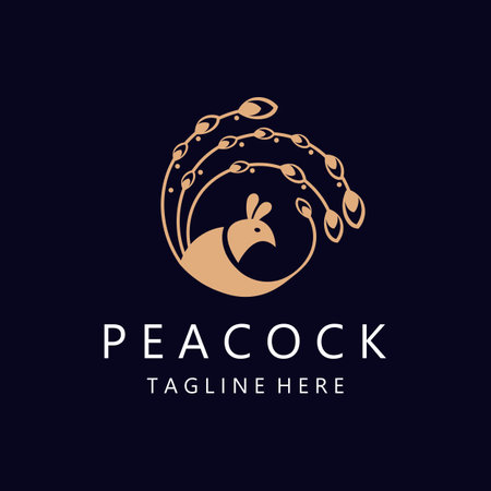 Peacock logo line art elegant concept icon design template flat vector illustrationのイラスト素材