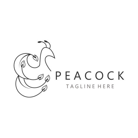 Peacock logo line art elegant concept icon design template flat vector illustrationのイラスト素材