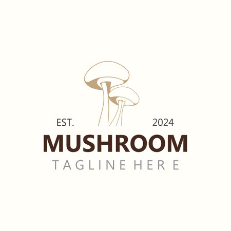 Mushroom botanical logo  modern and simple stamp style. nature or food templateのイラスト素材