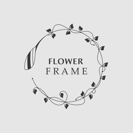 Floral frame flower round shape emblem logotype isolated on white background, leaves luxury linear logo circle style boutiqueのイラスト素材