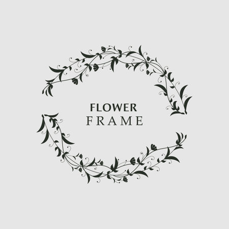 Floral frame flower round shape emblem logotype isolated on white background, leaves luxury linear logo circle style boutiqueのイラスト素材