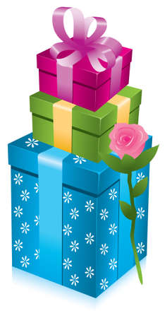 pyramid of gift boxes with roseのイラスト素材