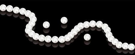 vector illustration of pearl beads on black background with reflectionのイラスト素材