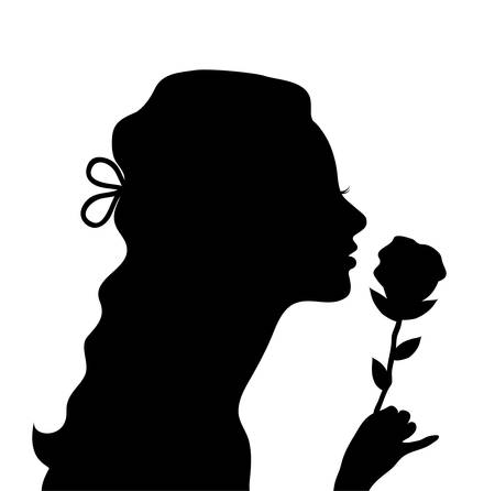 vector illustration of a young woman with a roseのイラスト素材