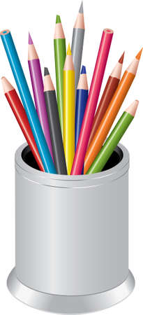 vector bunch of colored pencils in a pen-cupのイラスト素材