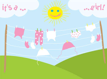 baby's clothes drying under the sun, vector illustrationのイラスト素材