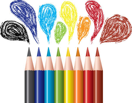 vector set of colored pencils and bubblesのイラスト素材