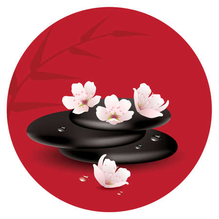 zen stones and cherry flowersのイラスト素材