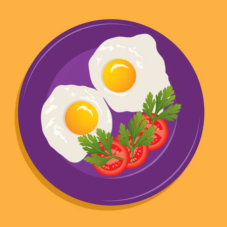 vector plate with fried eggs and vegetablesのイラスト素材