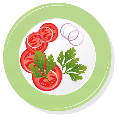 vector plate with sliced tomatoes, parsley and onionのイラスト素材