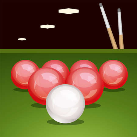 vector billirad table with balls and cuesのイラスト素材