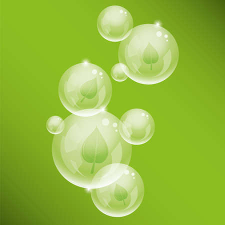 vector  bubbles and green leavesのイラスト素材