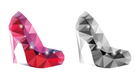 vector geometric mosaic illustration of high-heeled shoesのイラスト素材