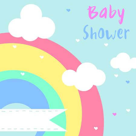 vector baby shower invitation card with rainbowのイラスト素材
