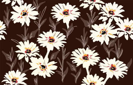 Floral vector seamless pattern with daisy flowers background.のイラスト素材