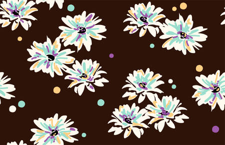 Floral vector seamless pattern with daisy flowers background.のイラスト素材