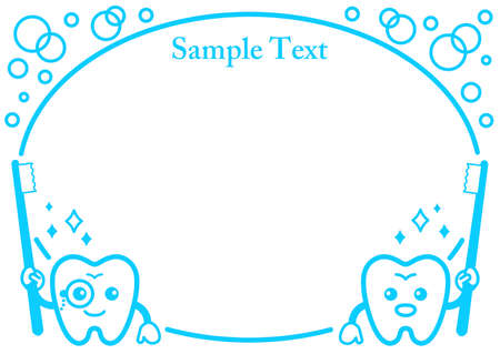 Cute decorative frame of tooth character with toothbrushのイラスト素材