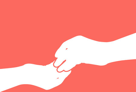 Illustration with both hands on top of each other [pink background]
