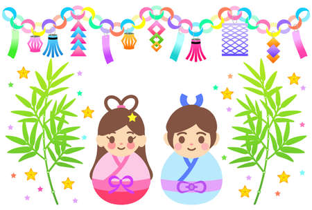 Illustration of colorful tanabata decorationのイラスト素材