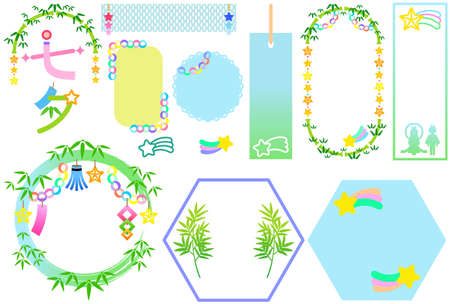 Accumulation of the decouration frame of Tanabata [Tanabata means Star Festival]のイラスト素材