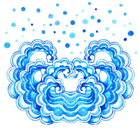 Wave pattern with splashes [watercolor]のイラスト素材