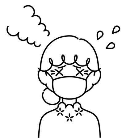 A woman wearing a mask and getting hot [elderly]のイラスト素材