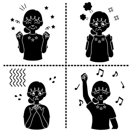 Upper body of grandmother expressing joy, anger, sadness, and anger [Silhouette].のイラスト素材
