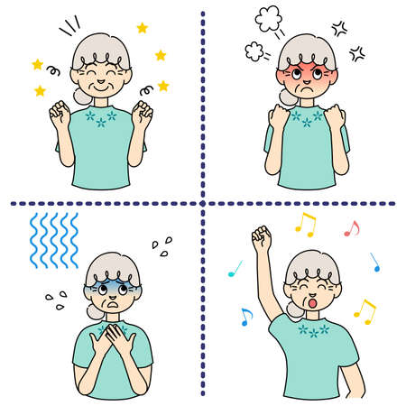 Grandmother's upper body expressing joy, anger, sorrow and pleasure [color illustration].のイラスト素材
