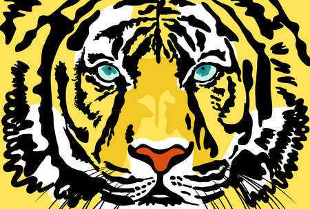 Color illustration of a tiger's face facing the front [Postcard size]のイラスト素材