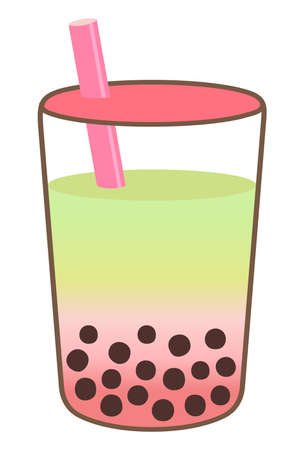 Illustration of tapioca drink of cherry blossoms and matchaのイラスト素材